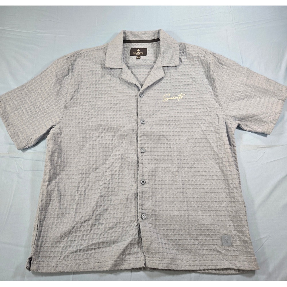 Saints Studio Mens XL‎ Blue Waffle Knit Short Sleeve Button Up Camp Shirt